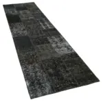Patchwork Siyah Pamuk Üzerine Yün El Dokuma Kilim-085x309 - Görsel 2