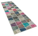Patchwork Multi Pamuk Üzerine Yün El Dokuma Kilim-089x304 - Görsel 2