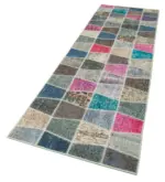 Patchwork Multi Pamuk Üzerine Yün El Dokuma Kilim-089x304 - Görsel 3