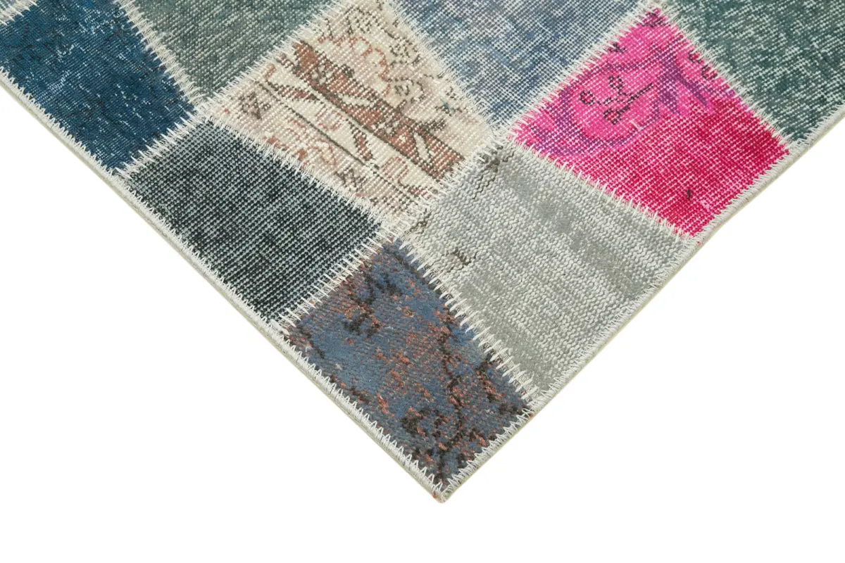 Patchwork Multi Pamuk Üzerine Yün El Dokuma Kilim-089x304 - Görsel 4