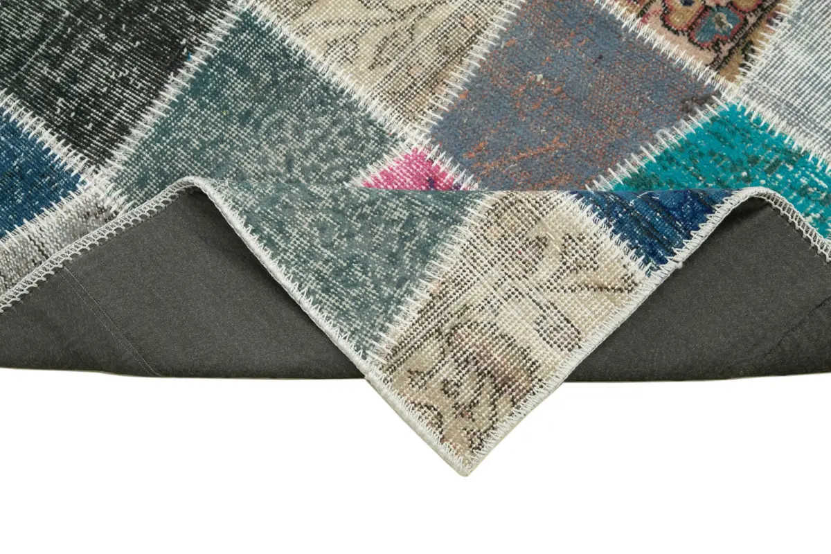 Patchwork Multi Pamuk Üzerine Yün El Dokuma Kilim-089x304 - Görsel 6
