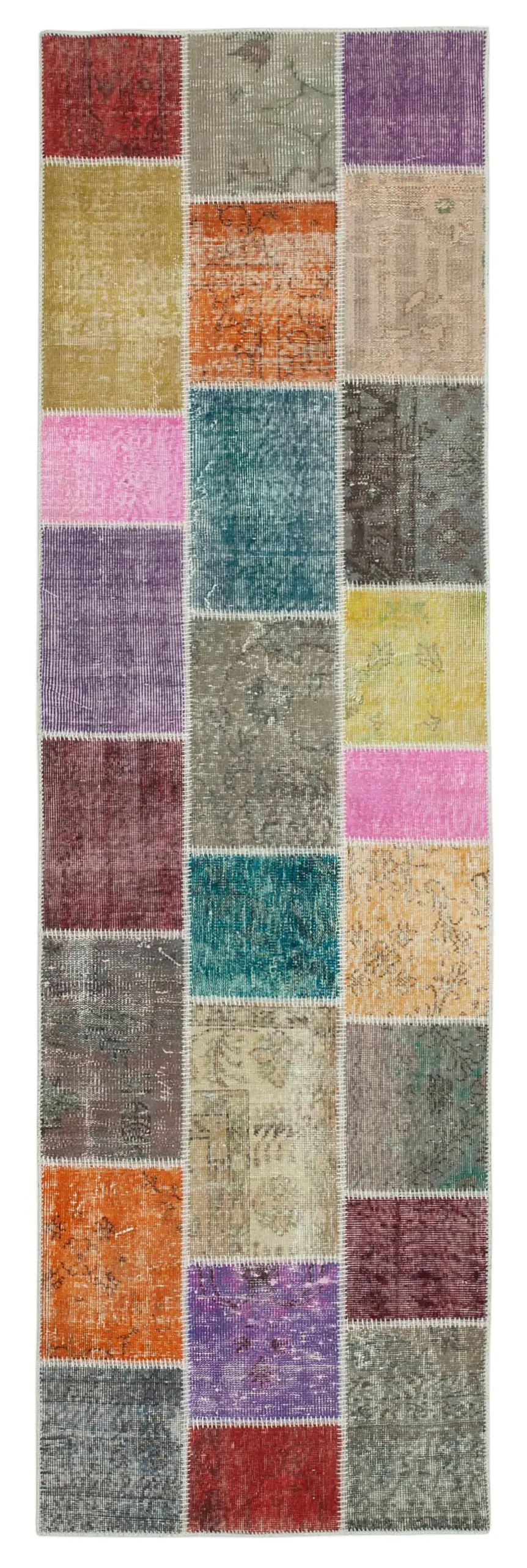 Patchwork Multi Pamuk Üzerine Yün El Dokuma Kilim-091x300 - Görsel 1