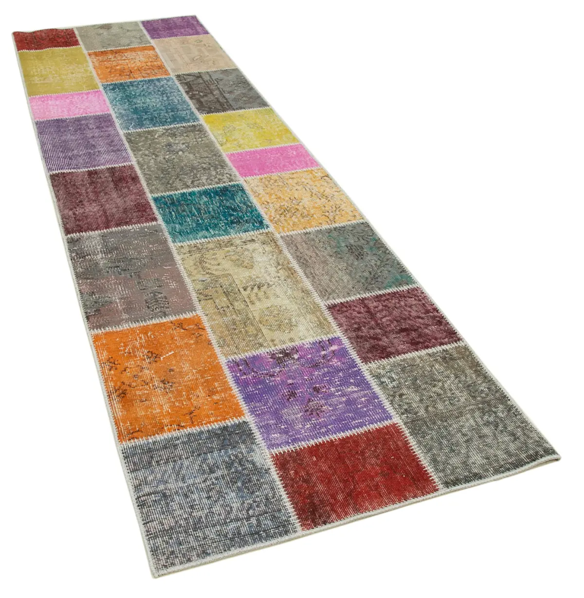 Patchwork Multi Pamuk Üzerine Yün El Dokuma Kilim-091x300 - Görsel 2