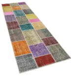 Patchwork Multi Pamuk Üzerine Yün El Dokuma Kilim-091x300 - Görsel 2