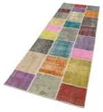 Patchwork Multi Pamuk Üzerine Yün El Dokuma Kilim-091x300 - Görsel 3