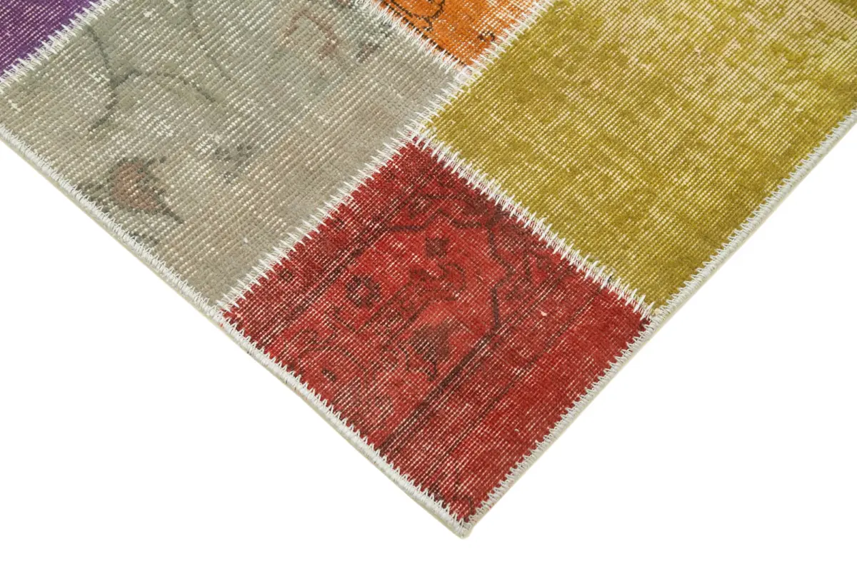 Patchwork Multi Pamuk Üzerine Yün El Dokuma Kilim-091x300 - Görsel 4