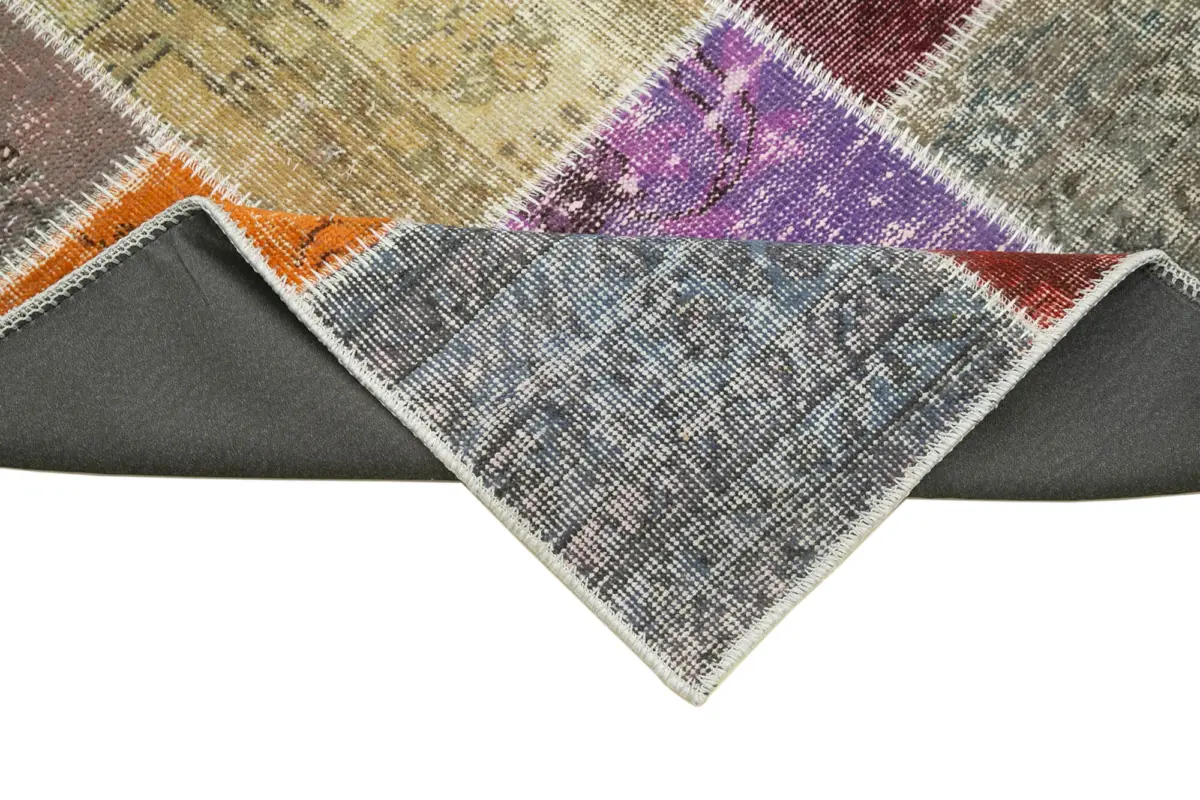 Patchwork Multi Pamuk Üzerine Yün El Dokuma Kilim-091x300 - Görsel 6