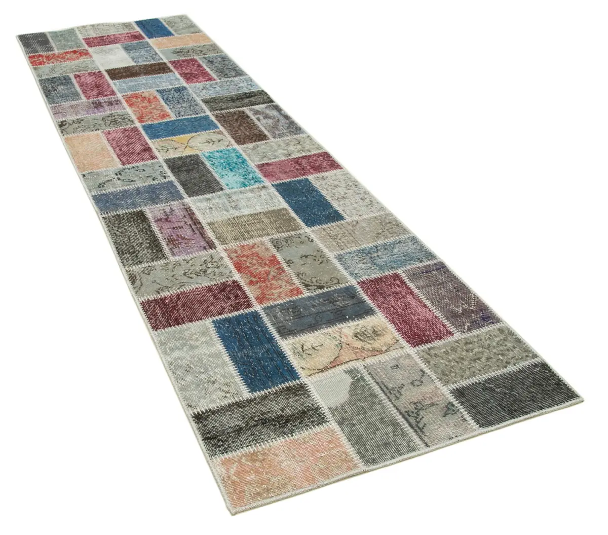Patchwork Multi Pamuk Üzerine Yün El Dokuma Kilim-088x298 - Görsel 2