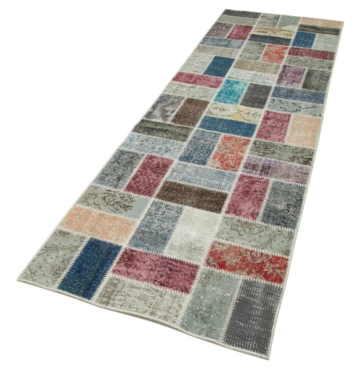 Patchwork Multi Pamuk Üzerine Yün El Dokuma Kilim-088x298 - Görsel 3