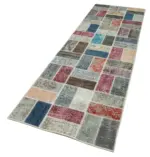 Patchwork Multi Pamuk Üzerine Yün El Dokuma Kilim-088x298 - Görsel 3