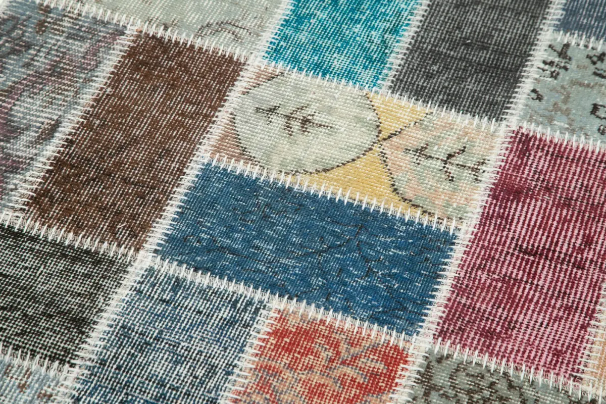 Patchwork Multi Pamuk Üzerine Yün El Dokuma Kilim-088x298 - Görsel 5