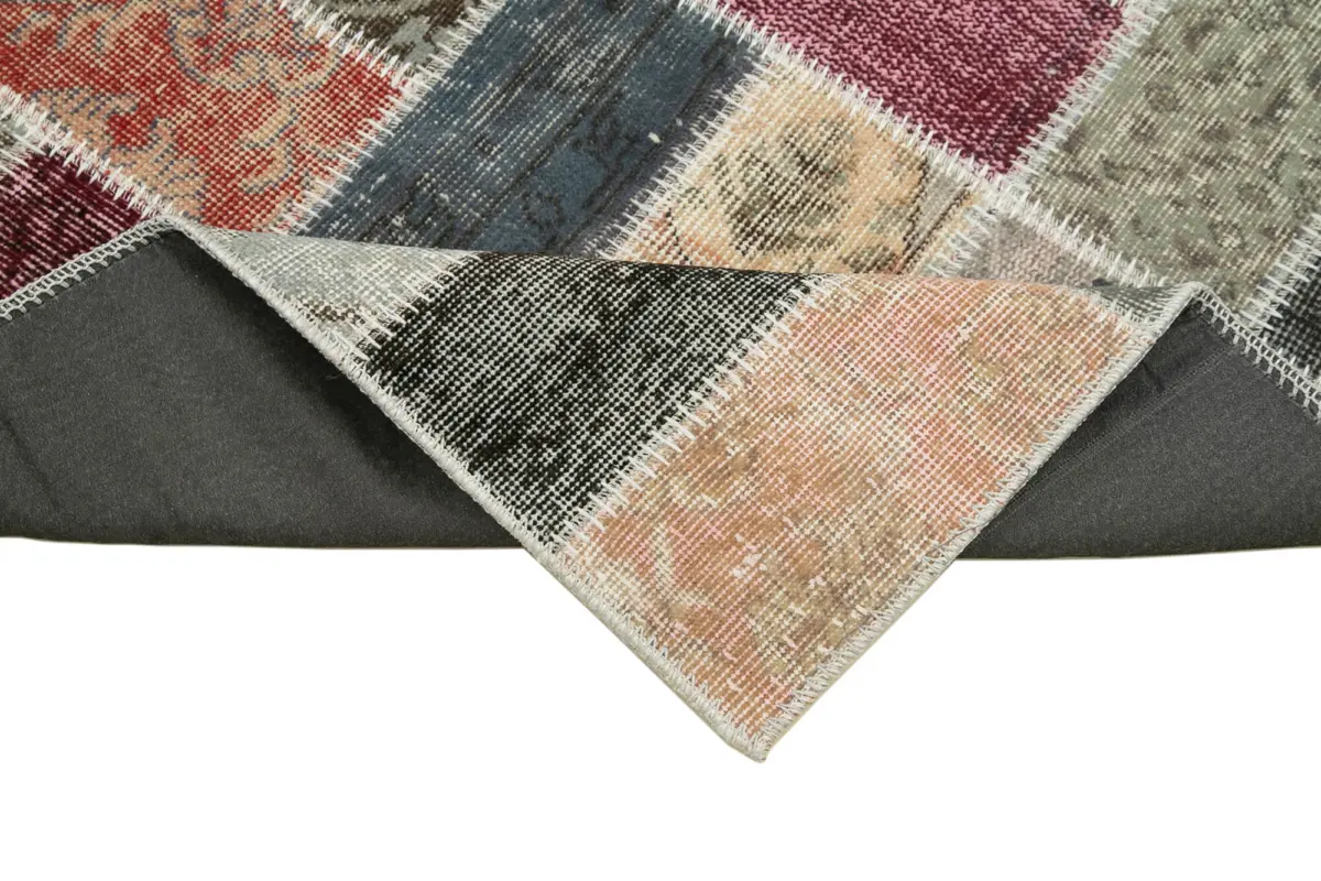 Patchwork Multi Pamuk Üzerine Yün El Dokuma Kilim-088x298 - Görsel 6