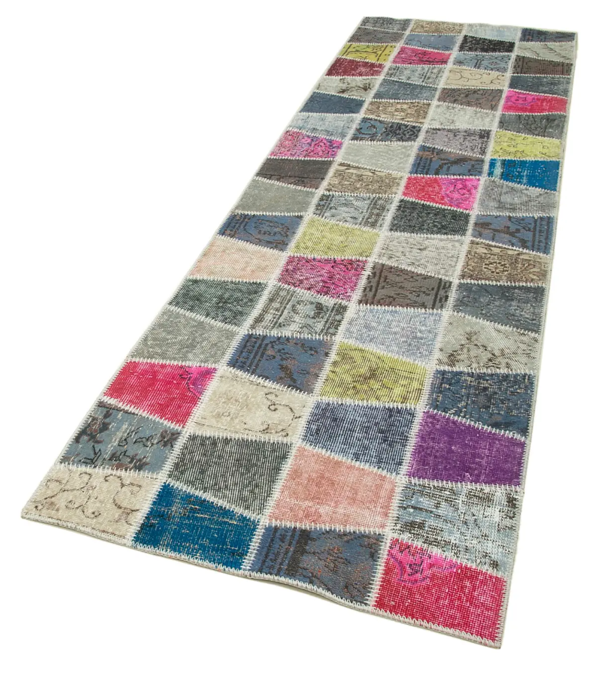 Patchwork Multi Pamuk Üzerine Yün El Dokuma Kilim-089x307 - Görsel 3