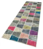 Patchwork Multi Pamuk Üzerine Yün El Dokuma Kilim-089x307 - Görsel 3