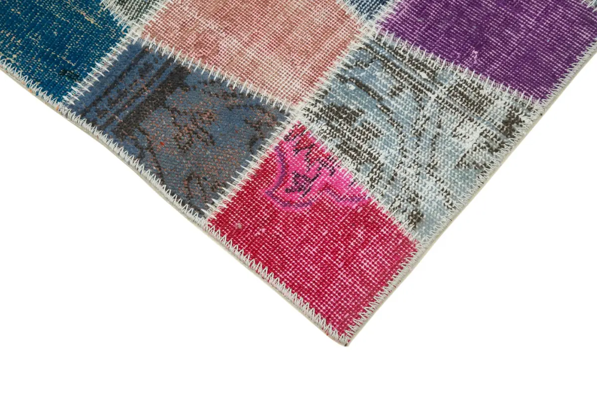 Patchwork Multi Pamuk Üzerine Yün El Dokuma Kilim-089x307 - Görsel 4