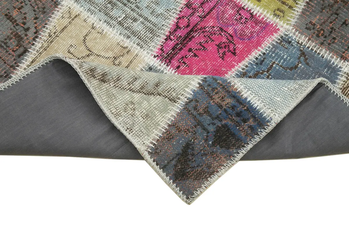 Patchwork Multi Pamuk Üzerine Yün El Dokuma Kilim-089x307 - Görsel 6