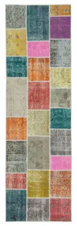 Patchwork Multi Pamuk Üzerine Yün El Dokuma Kilim-092x301