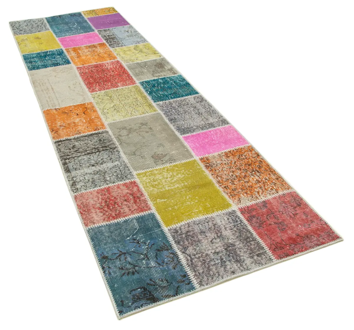 Patchwork Multi Pamuk Üzerine Yün El Dokuma Kilim-092x301 - Görsel 2