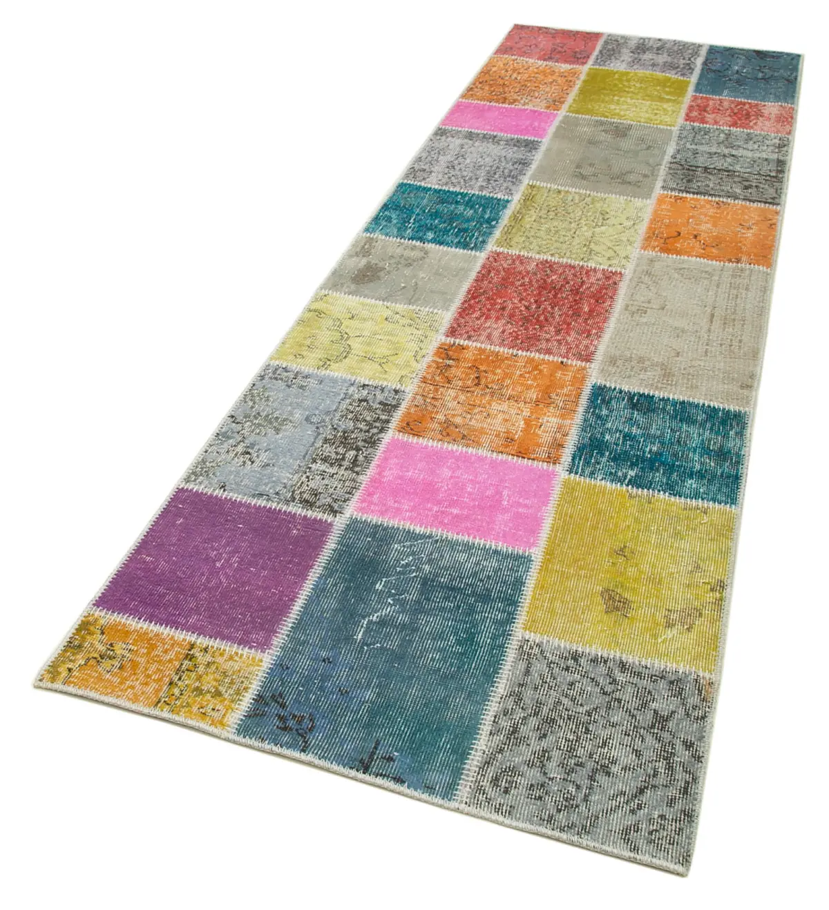 Patchwork Multi Pamuk Üzerine Yün El Dokuma Kilim-092x301 - Görsel 3