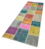 Patchwork Multi Pamuk Üzerine Yün El Dokuma Kilim-092x301 - Görsel 3
