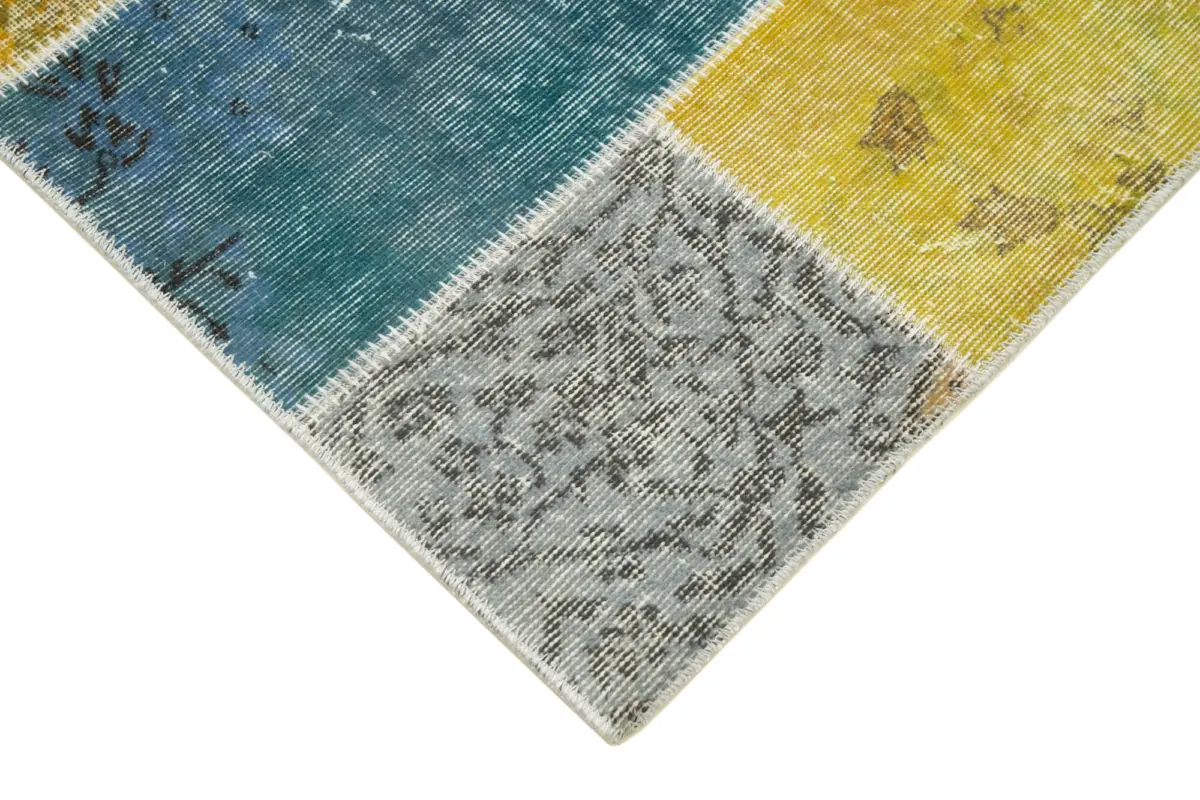 Patchwork Multi Pamuk Üzerine Yün El Dokuma Kilim-092x301 - Görsel 4