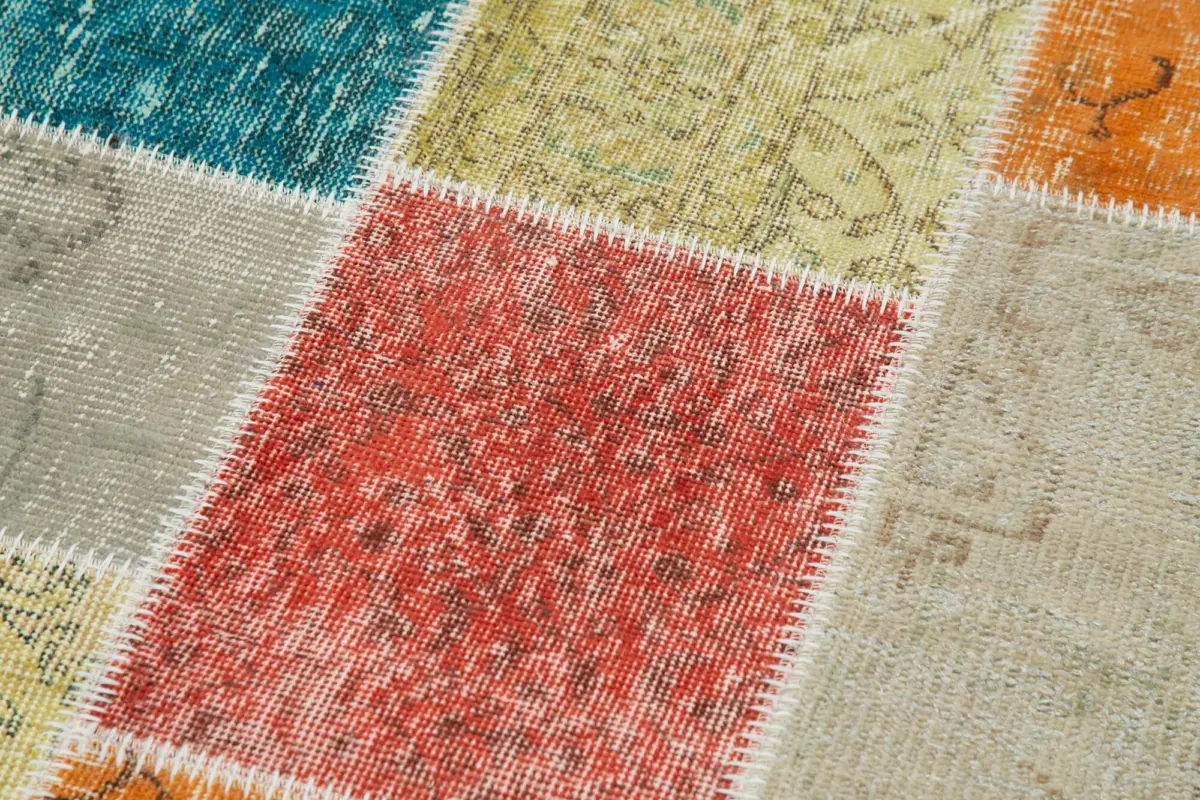 Patchwork Multi Pamuk Üzerine Yün El Dokuma Kilim-092x301 - Görsel 5