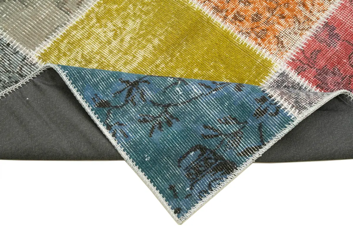 Patchwork Multi Pamuk Üzerine Yün El Dokuma Kilim-092x301 - Görsel 6
