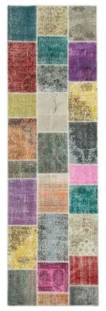 Patchwork Multi Pamuk Üzerine Yün El Dokuma Kilim-091x300