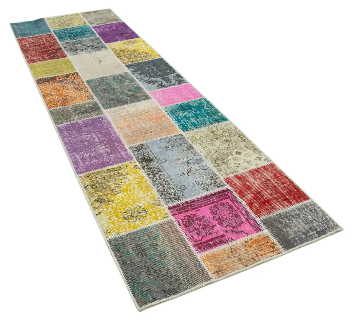 Patchwork Multi Pamuk Üzerine Yün El Dokuma Kilim-091x300 - Görsel 2
