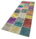 Patchwork Multi Pamuk Üzerine Yün El Dokuma Kilim-091x300 - Görsel 3