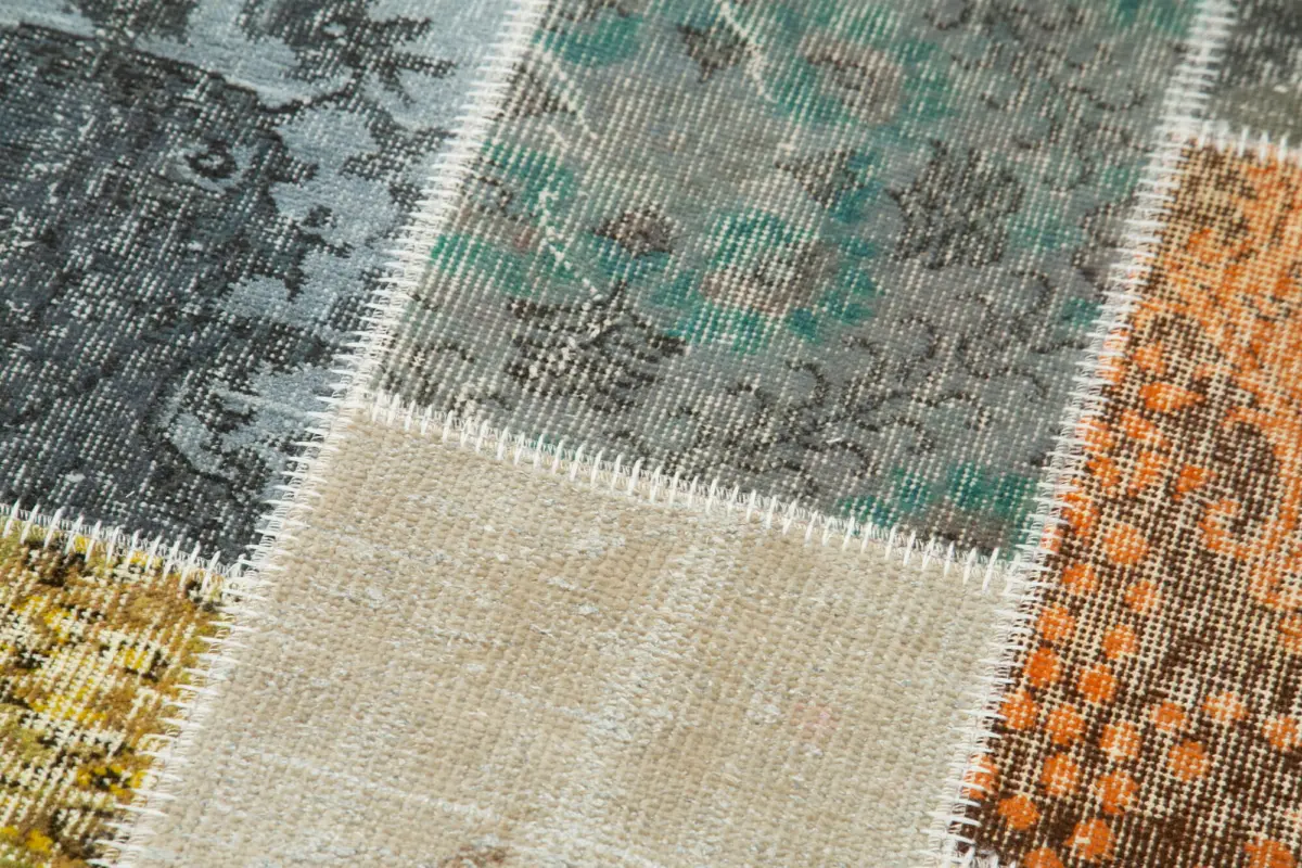 Patchwork Multi Pamuk Üzerine Yün El Dokuma Kilim-091x300 - Görsel 5