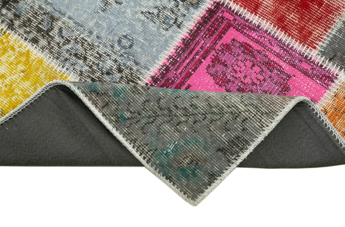 Patchwork Multi Pamuk Üzerine Yün El Dokuma Kilim-091x300 - Görsel 6