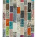Patchwork Multi Pamuk Üzerine Yün El Dokuma Kilim-106x301