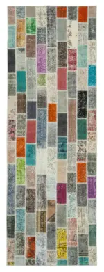 Patchwork Multi Pamuk Üzerine Yün El Dokuma Kilim-106x301