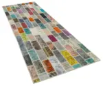 Patchwork Multi Pamuk Üzerine Yün El Dokuma Kilim-106x301 - Görsel 2