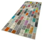 Patchwork Multi Pamuk Üzerine Yün El Dokuma Kilim-106x301 - Görsel 3