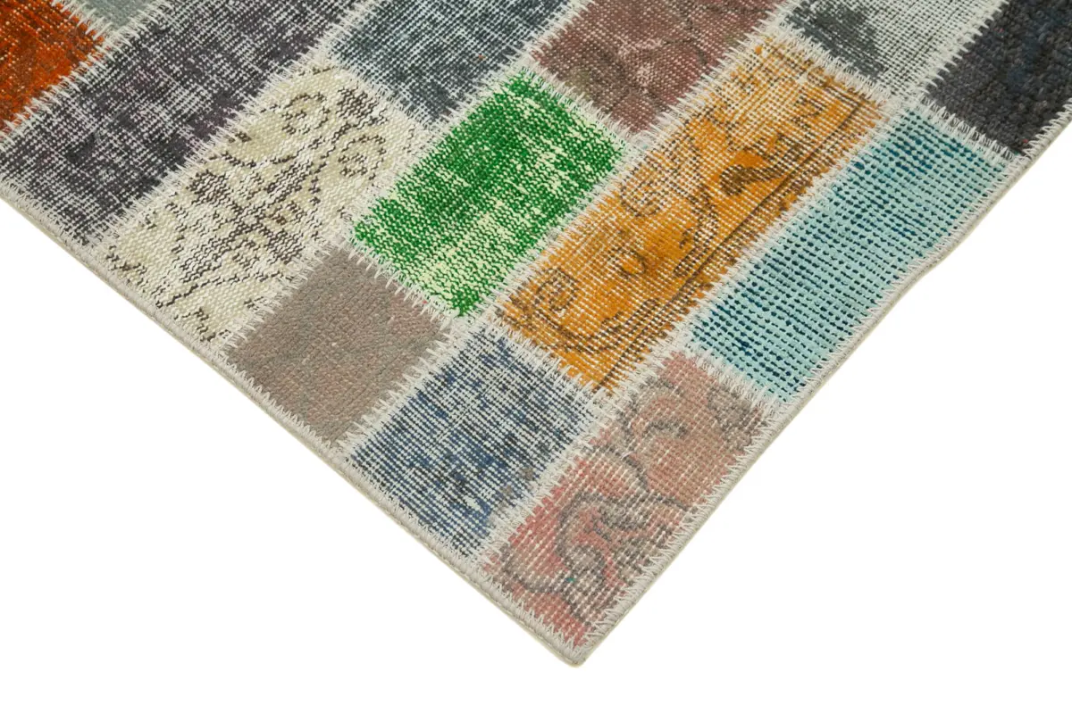 Patchwork Multi Pamuk Üzerine Yün El Dokuma Kilim-106x301 - Görsel 4
