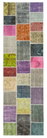 Patchwork Multi Pamuk Üzerine Yün El Dokuma Kilim-091x300