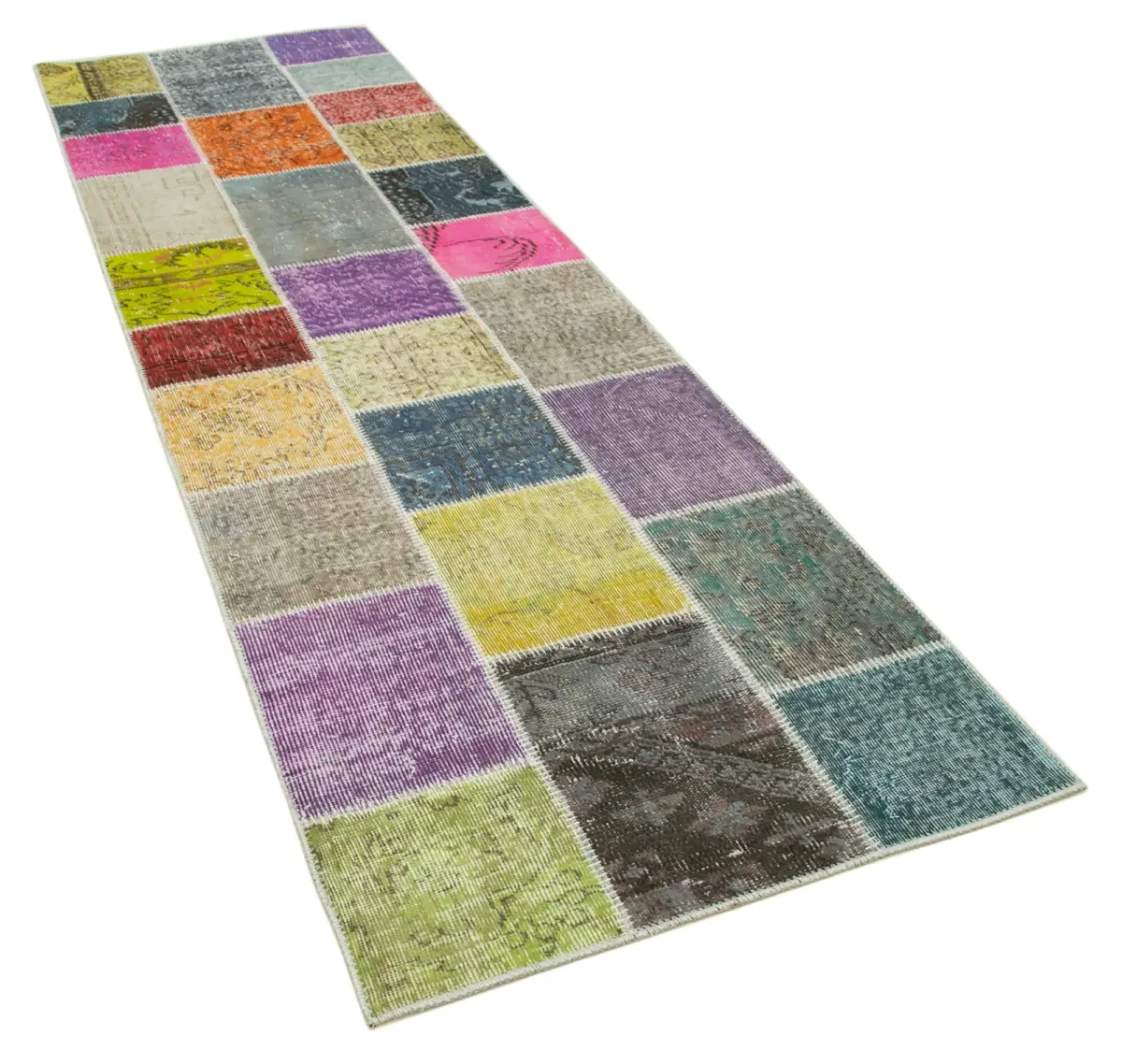 Patchwork Multi Pamuk Üzerine Yün El Dokuma Kilim-091x300 - Görsel 2