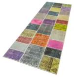 Patchwork Multi Pamuk Üzerine Yün El Dokuma Kilim-091x300 - Görsel 3