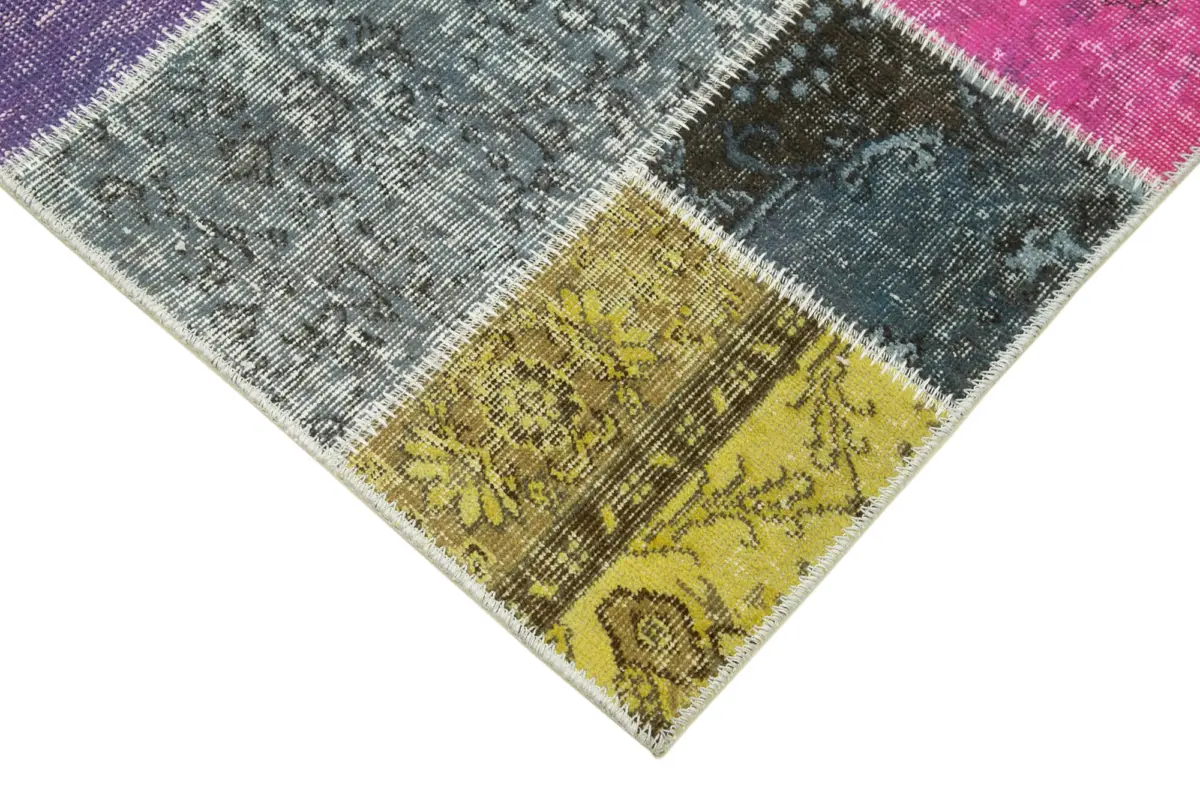 Patchwork Multi Pamuk Üzerine Yün El Dokuma Kilim-091x300 - Görsel 4