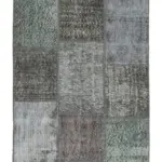 Patchwork Gri Pamuk Üzerine Yün El Dokuma Kilim-085x307