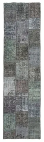 Patchwork Gri Pamuk Üzerine Yün El Dokuma Kilim-085x307