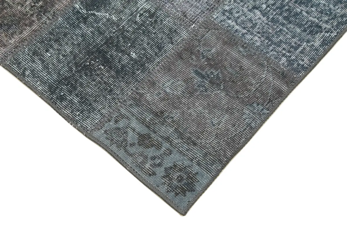 Patchwork Gri Pamuk Üzerine Yün El Dokuma Kilim-085x307 - Görsel 4