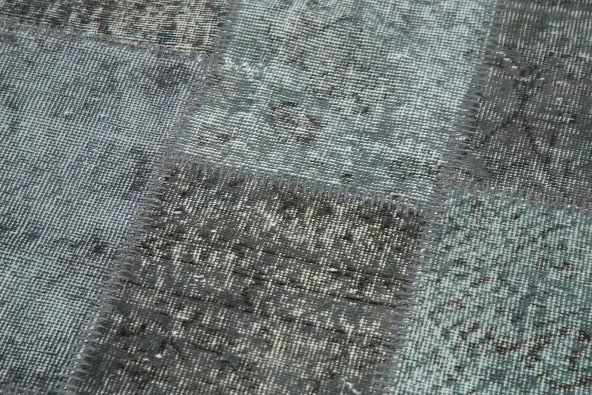 Patchwork Gri Pamuk Üzerine Yün El Dokuma Kilim-085x307 - Görsel 5