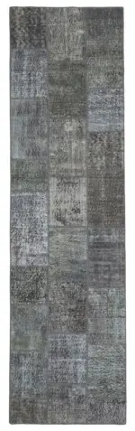 Patchwork Gri Pamuk Üzerine Yün El Dokuma Kilim-085x306