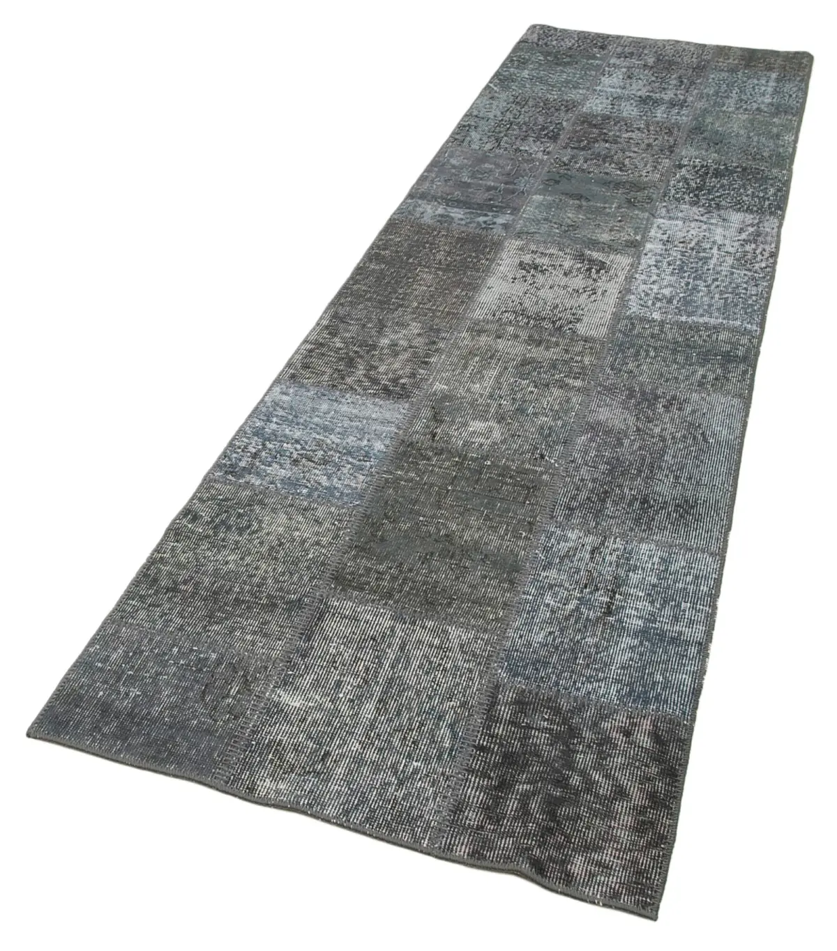Patchwork Gri Pamuk Üzerine Yün El Dokuma Kilim-085x306 - Görsel 3