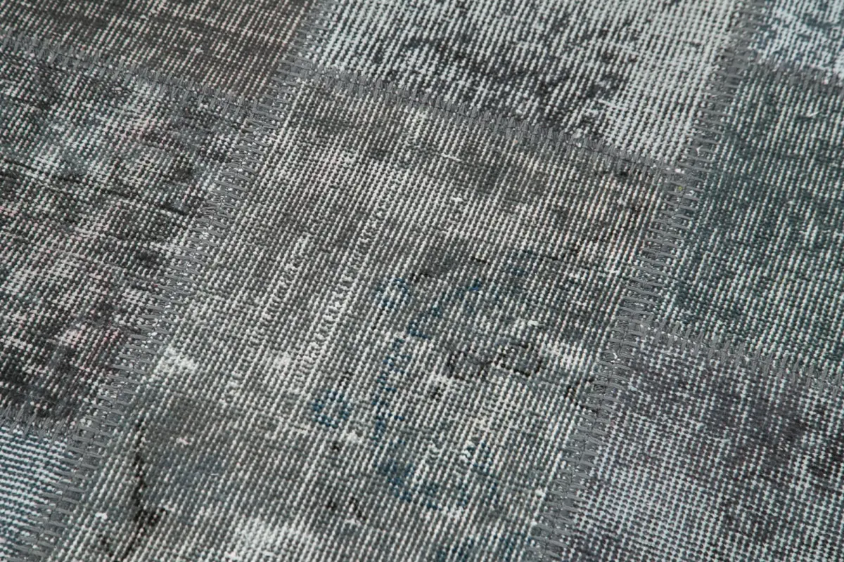 Patchwork Gri Pamuk Üzerine Yün El Dokuma Kilim-085x306 - Görsel 5