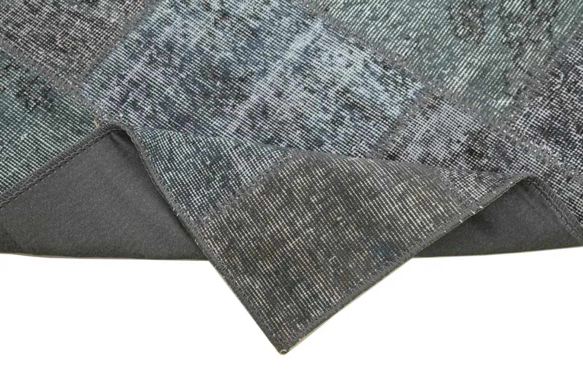 Patchwork Gri Pamuk Üzerine Yün El Dokuma Kilim-085x306 - Görsel 6