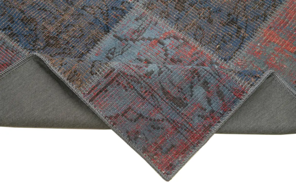 Patchwork Mavi Pamuk Üzerine Yün El Dokuma Kilim-088x298 - Görsel 6